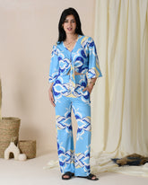 SEA BLUE PRINTED COTTON PAJAMA